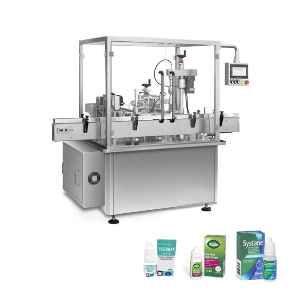 Máy chiết rót và đóng nắp chai thuốc nhỏ mắt – Tích hợp dây chuyền