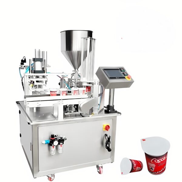Máy đóng gói sữa chua tự động – Máy chiết rót và dán miệng cốc nhựa